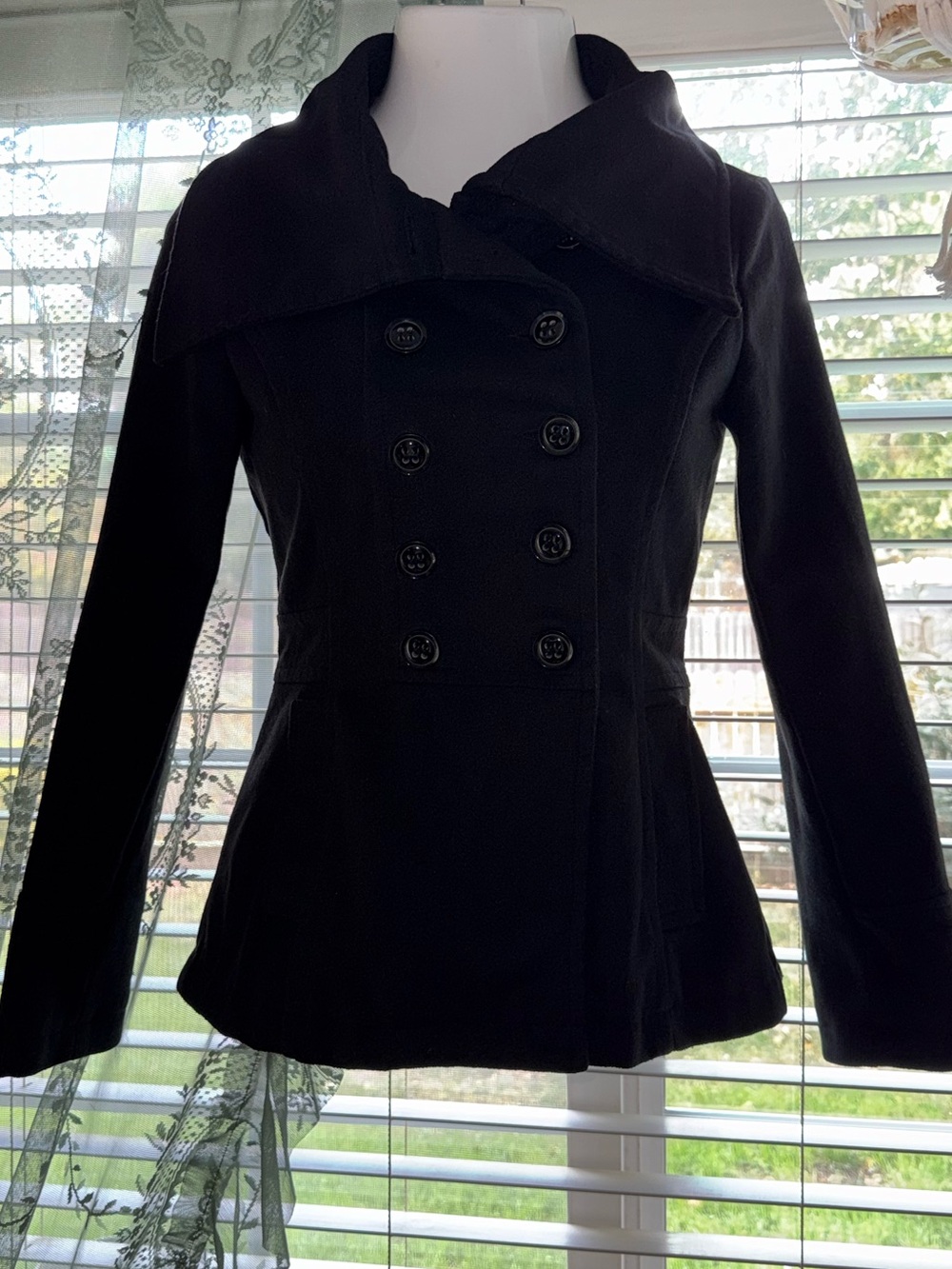 Full tilt M Womens Black Double-Breasted Peacoat Jacket